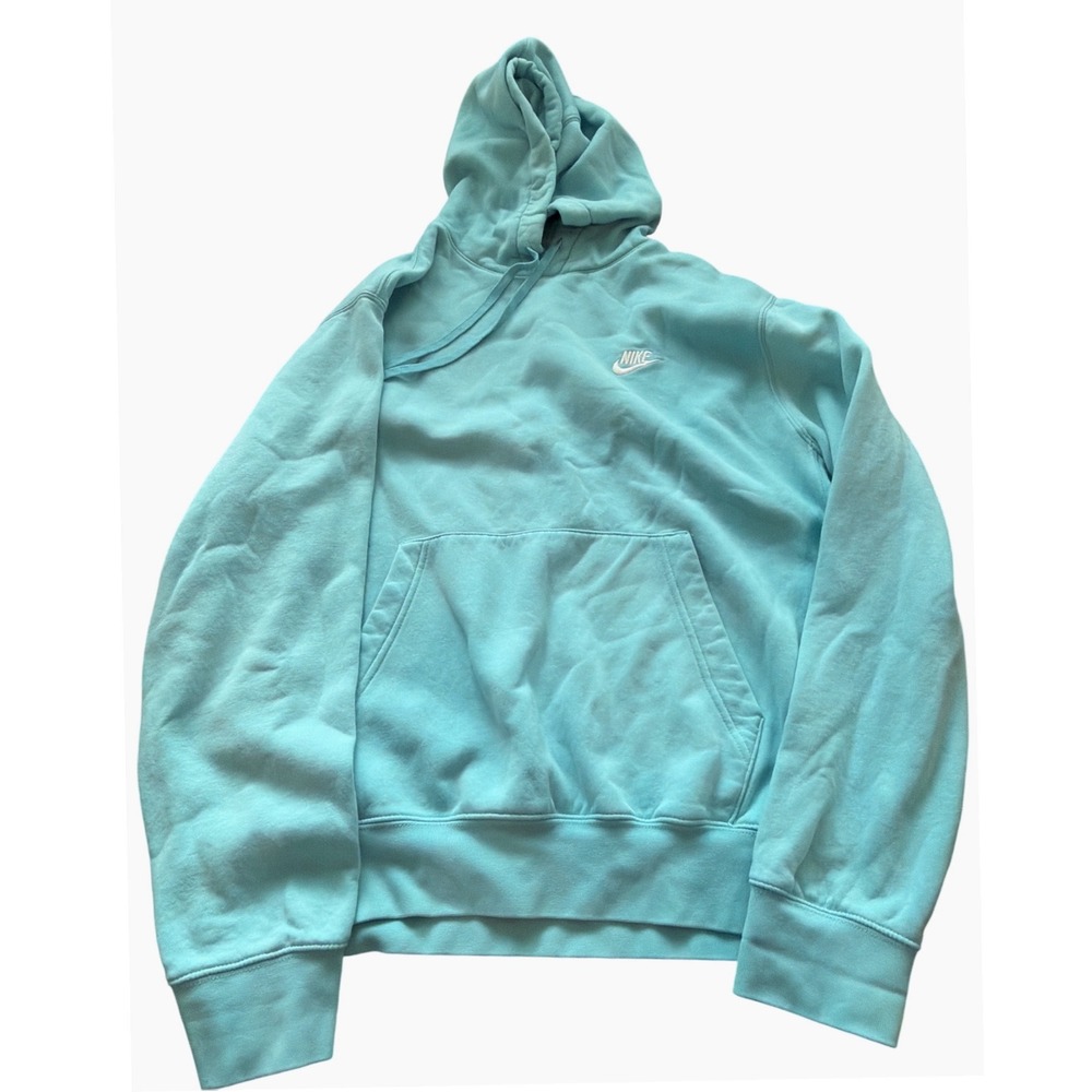 Nike Sportswear Club Fleece Hoodie Light Blue Aqua Futura Logo Mens Large - Picture 3 of 5